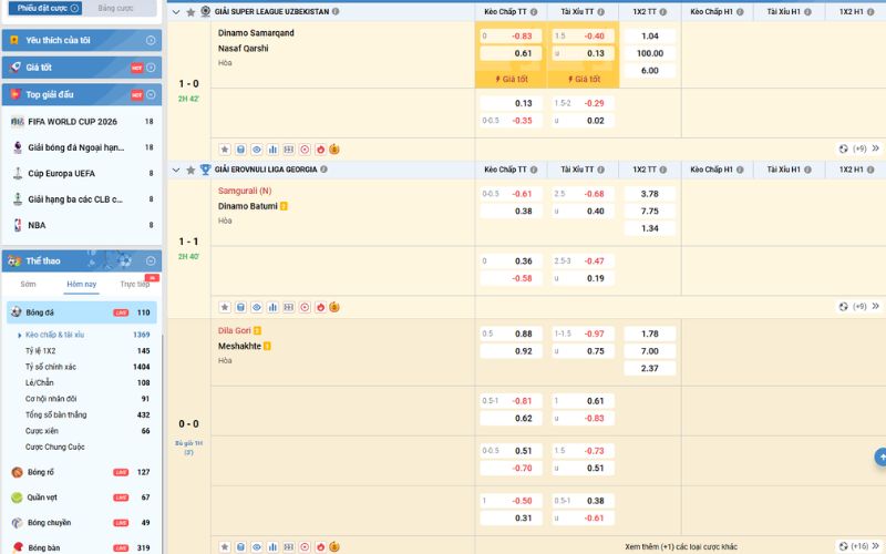 cá cược thể thao, tỷ lệ kèo hấp dẫn